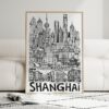 02 - Framed Shanghai City Art - Pencil Style Art Print leaning against couch - Vertical.jpg