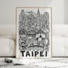 02 - Framed Taipei City Art - Pencil Style Art Print leaning against couch - Vertical.jpg