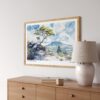 02 - Hawaii Volcanoes National Park Watercolor - Horizontal-36x24 Art Print in Natural Wood Frame Above Console.jpg