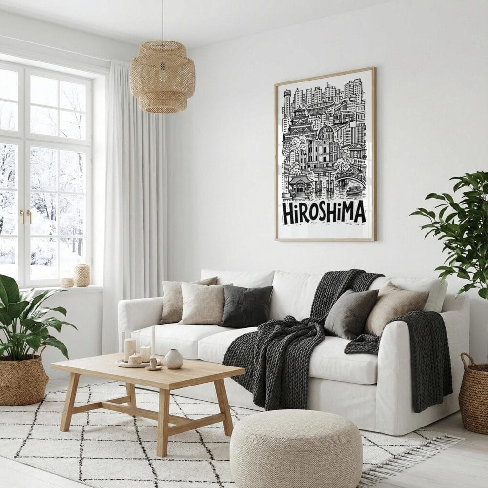 02 - Hiroshima City Art - Pencil Style Art Print with Natural Wood Frame - Vertical.jpg 02 - Hiroshima City Art - Pencil Style Art Print with Natural Wood Frame - Vertical.jpg