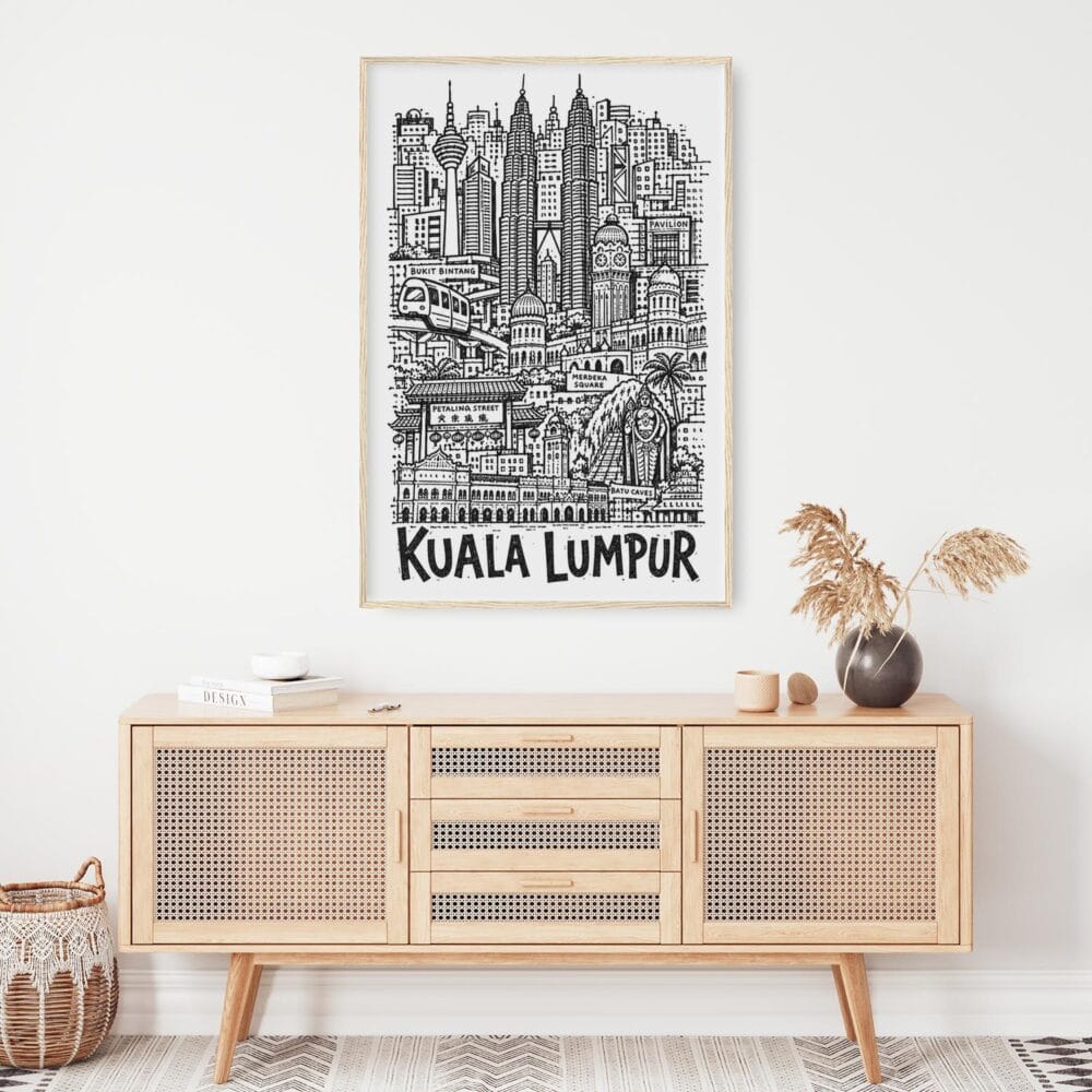 02 - Kuala Lumpur City Art - Pencil Style Art Print Hanging above Shelf - Vertical.jpg 02 - Kuala Lumpur City Art - Pencil Style Art Print Hanging above Shelf - Vertical.jpg