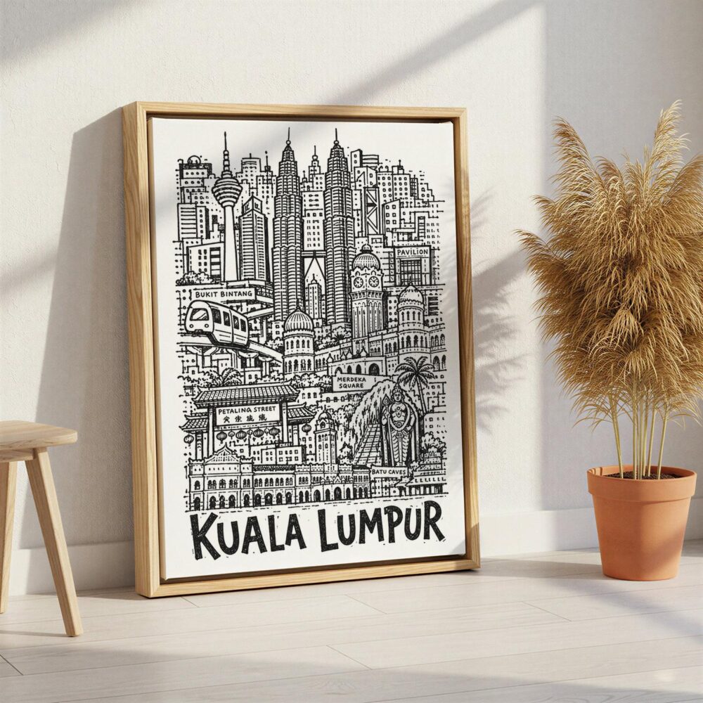 02 - Kuala Lumpur City Art - Pencil Style Canvas Print with Natural Floater Frame - Standing on Floor - Vertical.jpg 02 - Kuala Lumpur City Art - Pencil Style Canvas Print with Natural Floater Frame - Standing on Floor - Vertical.jpg