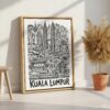 02 - Kuala Lumpur City Art - Pencil Style Canvas Print with Natural Floater Frame - Standing on Floor - Vertical.jpg