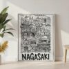 02 - Nagasaki City Art - Pencil Style Canvas Print with White Floater Frame - Standing on Floor - Vertical.jpg
