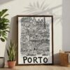 02 - Porto City Art - Pencil Style Canvas Print with Brown Floater Frame - Standing on Floor - Vertical.jpg