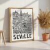 02 - Seville City Art - Pencil Style Canvas Print with Natural Floater Frame - Standing on Floor - Vertical.jpg