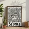 02 - Sydney City Art - Pencil Style Canvas Print with Brown Floater Frame - Standing on Floor - Vertical.jpg