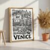 02 - Venice City Art - Pencil Style Canvas Print with Natural Floater Frame - Standing on Floor - Vertical.jpg