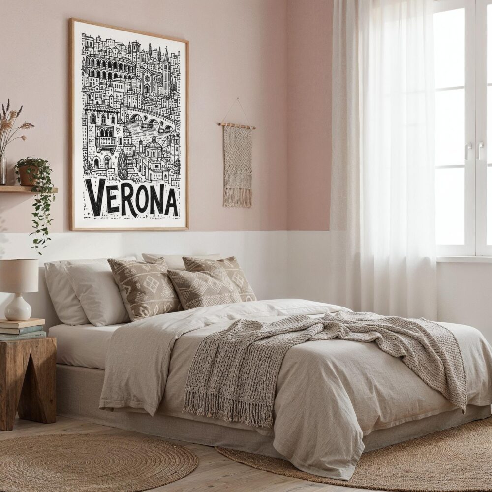 02 - Verona City Art - Pencil Style Art Print in Boho Living Room - Vertical.jpg 02 - Verona City Art - Pencil Style Art Print in Boho Living Room - Vertical.jpg
