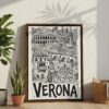 02 - Verona City Art - Pencil Style Canvas Print with Brown Floater Frame - Standing on Floor - Vertical.jpg