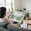 03 - A Woman Holding A Framed Costa Rica Arenal Volcano Watercolor - Horizontal-36x24 Art Print.jpg