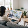 03 - A Woman Holding A Framed Hawaii Volcanoes National Park Watercolor - Horizontal-36x24 Art Print.jpg