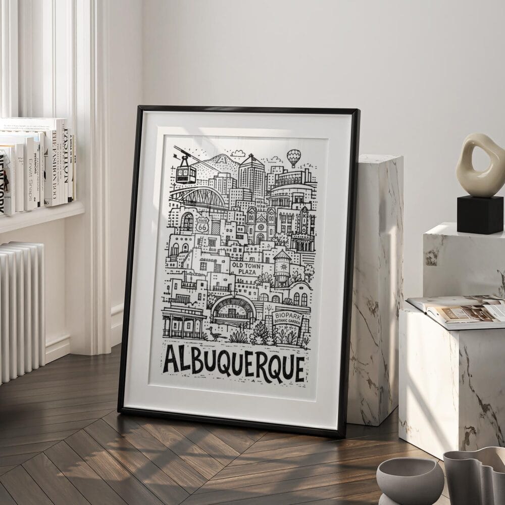 03 - Albuquerque City Art - Pencil Style Art - Digital Download - Frame Standing on floor.jpg 03 - Albuquerque City Art - Pencil Style Art - Digital Download - Frame Standing on floor.jpg