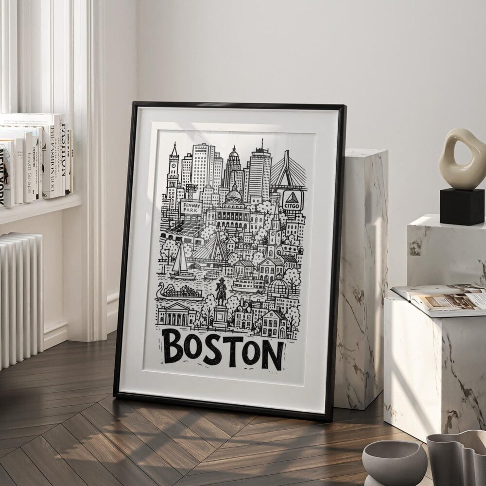 03 - Boston City Art - Pencil Style Art - Digital Download - Frame Standing on floor.jpg 03 - Boston City Art - Pencil Style Art - Digital Download - Frame Standing on floor.jpg