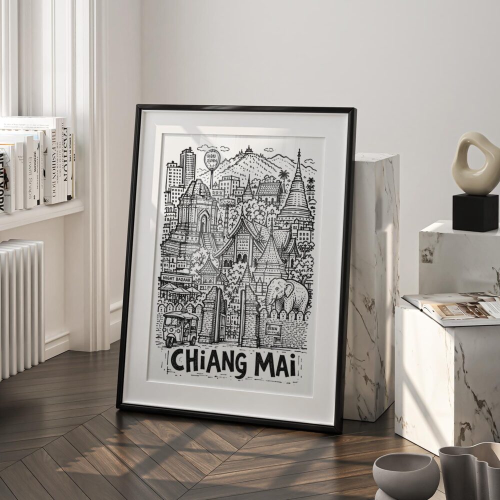 03 - Chiang Mai City Art - Pencil Style Art - Digital Download - Frame Standing on floor.jpg 03 - Chiang Mai City Art - Pencil Style Art - Digital Download - Frame Standing on floor.jpg