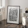 03 - Chiang Mai City Art - Pencil Style Art - Digital Download - Frame Standing on floor.jpg