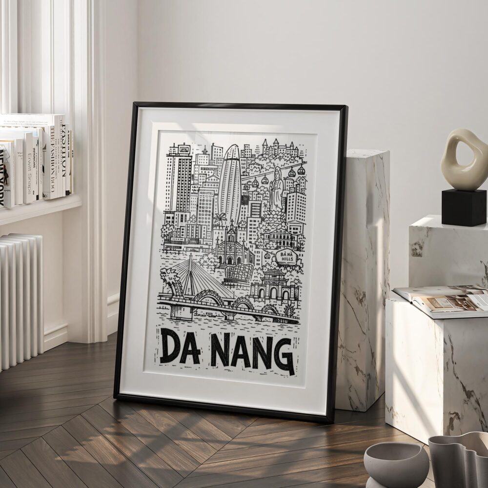 03 - Da Nang City Art - Pencil Style Art - Digital Download - Frame Standing on floor.jpg 03 - Da Nang City Art - Pencil Style Art - Digital Download - Frame Standing on floor.jpg