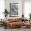 03 - Framed London City Art - Pencil Style Canvas Print - Woman Knitting on leather couch - Vertical.jpg