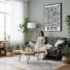 03 - Framed Rome City Art - Pencil Style Canvas Print - Woman reading in Boho Living Room - Vertical.jpg