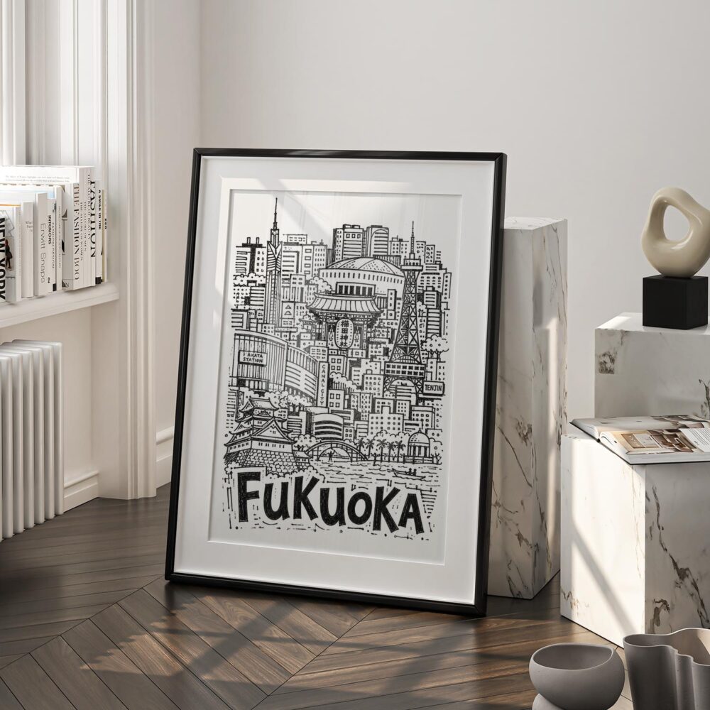03 - Fukuoka City Art - Pencil Style Art - Digital Download - Frame Standing on floor.jpg 03 - Fukuoka City Art - Pencil Style Art - Digital Download - Frame Standing on floor.jpg