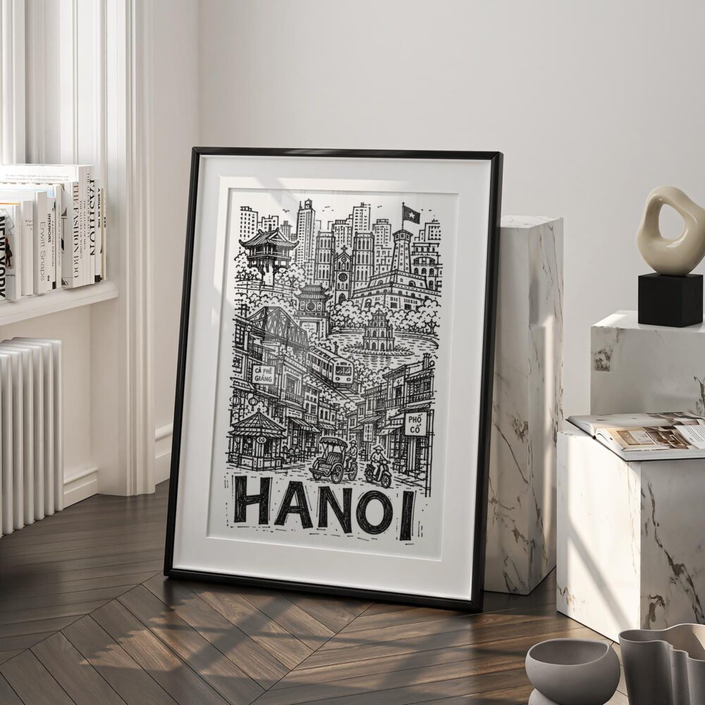 03 - Hanoi City Art - Pencil Style Art - Digital Download - Frame Standing on floor.jpg 03 - Hanoi City Art - Pencil Style Art - Digital Download - Frame Standing on floor.jpg