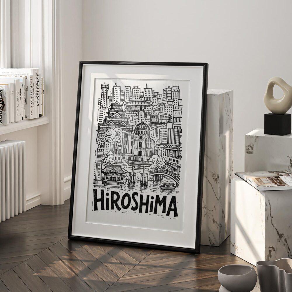 03 - Hiroshima City Art - Pencil Style Art - Digital Download - Frame Standing on floor.jpg 03 - Hiroshima City Art - Pencil Style Art - Digital Download - Frame Standing on floor.jpg