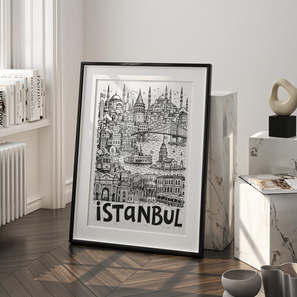 03 - Istanbul City Art - Pencil Style Art - Digital Download - Frame Standing on floor.jpg 03 - Istanbul City Art - Pencil Style Art - Digital Download - Frame Standing on floor.jpg