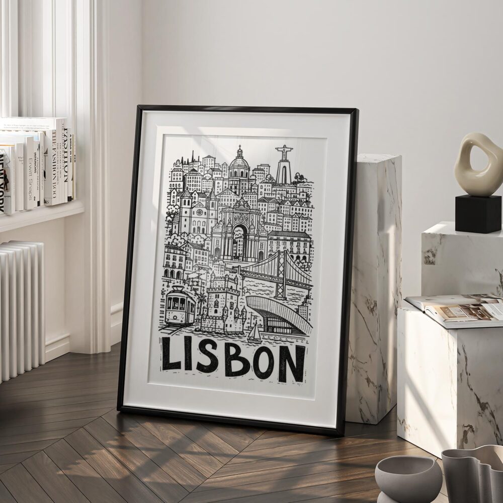 03 - Lisbon City Art - Pencil Style Art - Digital Download - Frame Standing on floor.jpg 03 - Lisbon City Art - Pencil Style Art - Digital Download - Frame Standing on floor.jpg