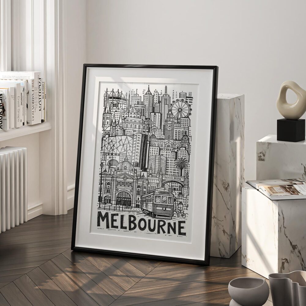 03 - Melbourne City Art - Pencil Style Art - Digital Download - Frame Standing on floor.jpg 03 - Melbourne City Art - Pencil Style Art - Digital Download - Frame Standing on floor.jpg