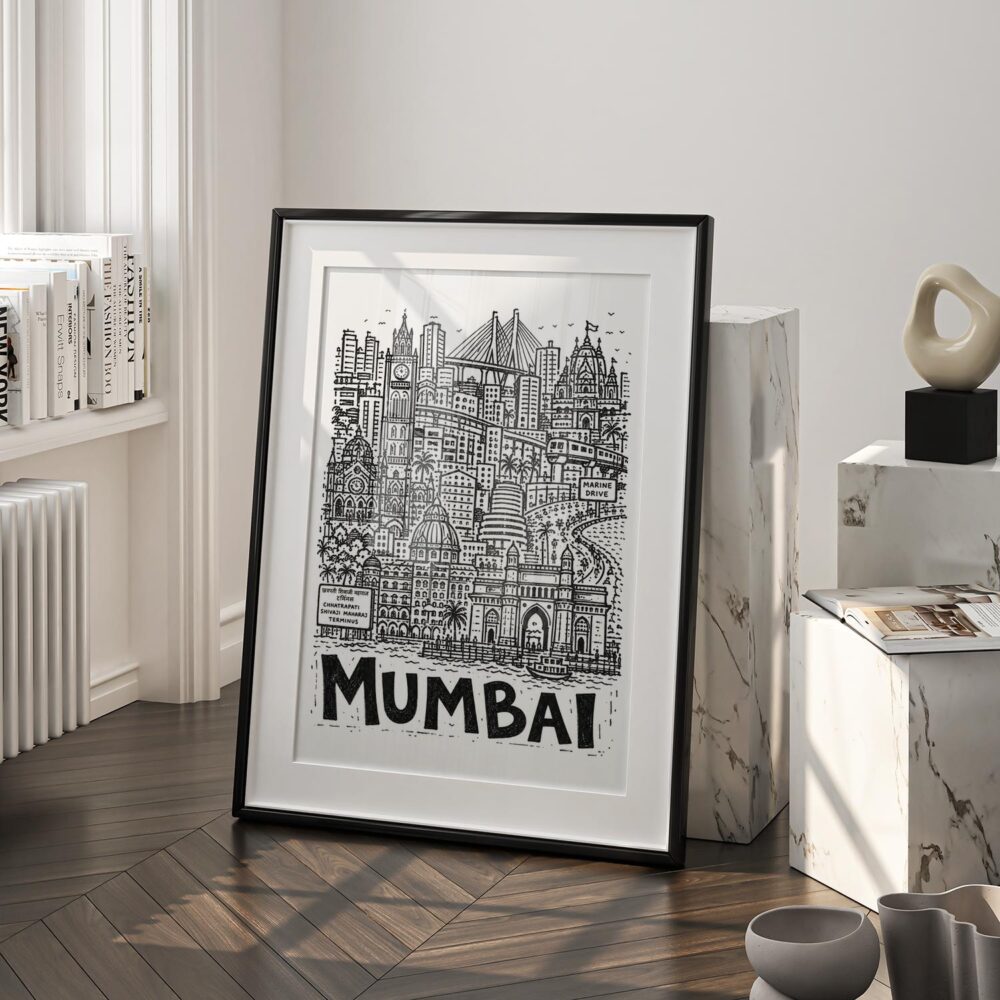 03 - Mumbai City Art - Pencil Style Art - Digital Download - Frame Standing on floor.jpg 03 - Mumbai City Art - Pencil Style Art - Digital Download - Frame Standing on floor.jpg