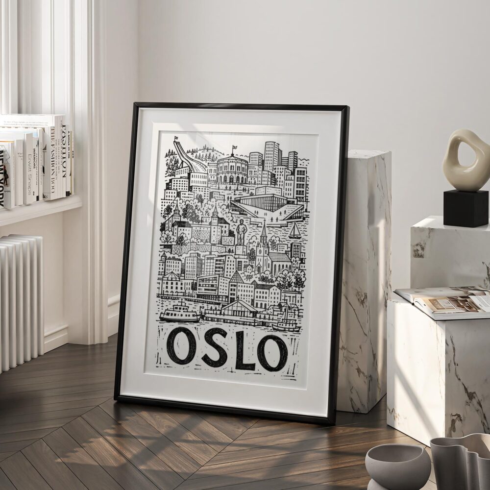 03 - Oslo City Art - Pencil Style Art - Digital Download - Frame Standing on floor.jpg 03 - Oslo City Art - Pencil Style Art - Digital Download - Frame Standing on floor.jpg