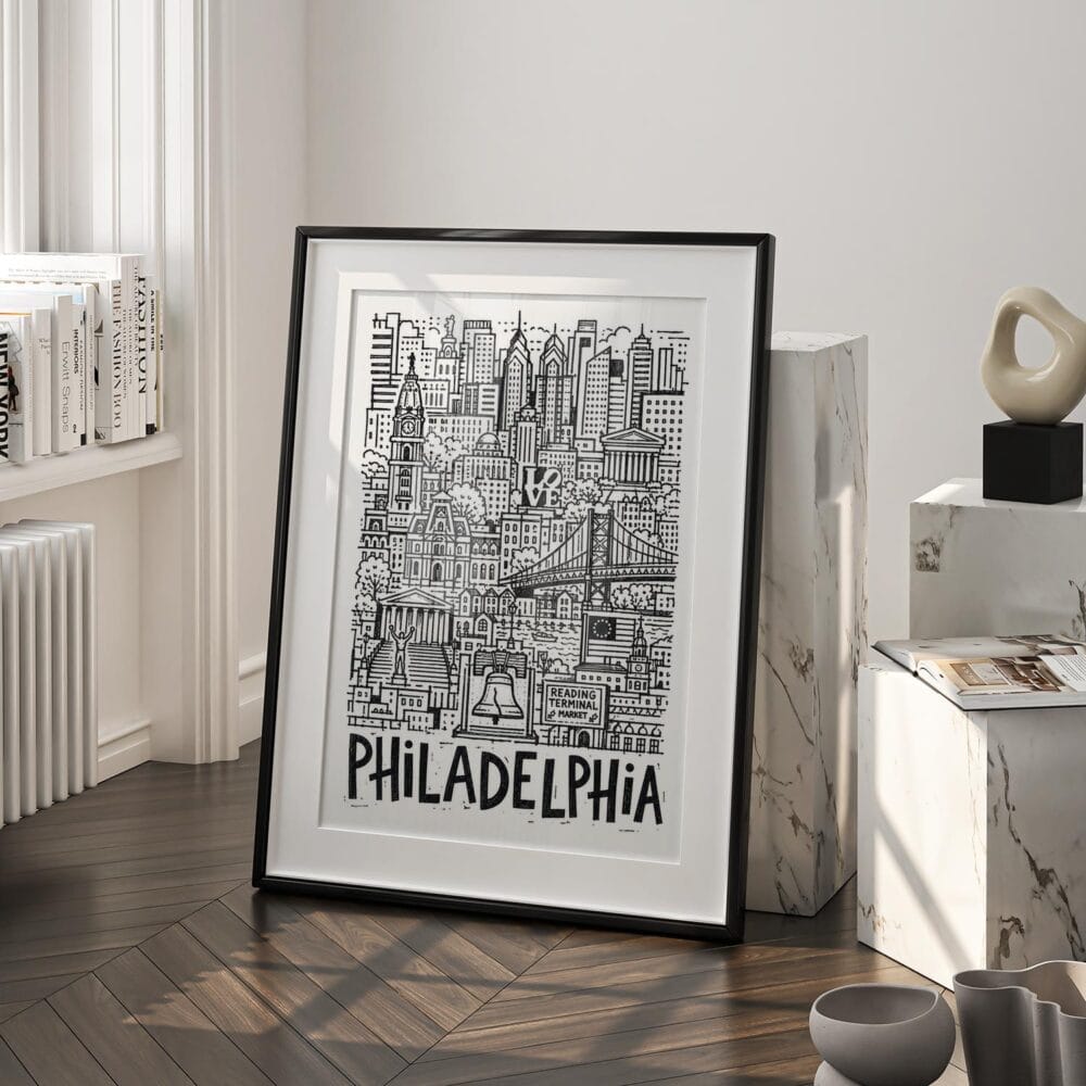 03 - Philadelphia City Art - Pencil Style Art - Digital Download - Frame Standing on floor.jpg 03 - Philadelphia City Art - Pencil Style Art - Digital Download - Frame Standing on floor.jpg