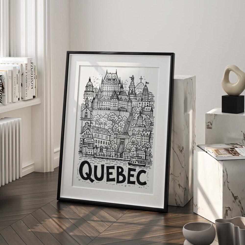 03 - Quebec City Art - Pencil Style Art - Digital Download - Frame Standing on floor.jpg 03 - Quebec City Art - Pencil Style Art - Digital Download - Frame Standing on floor.jpg
