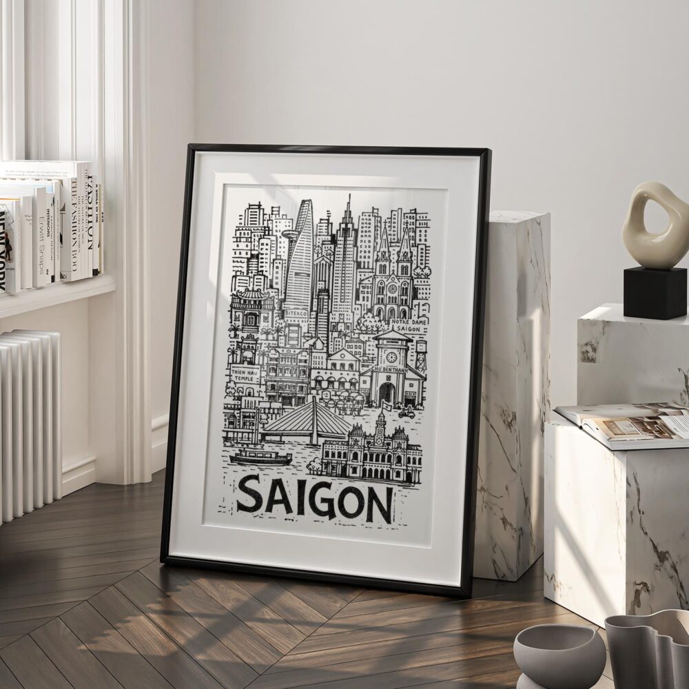 03 - Saigon City Art - Pencil Style Art - Digital Download - Frame Standing on floor.jpg 03 - Saigon City Art - Pencil Style Art - Digital Download - Frame Standing on floor.jpg