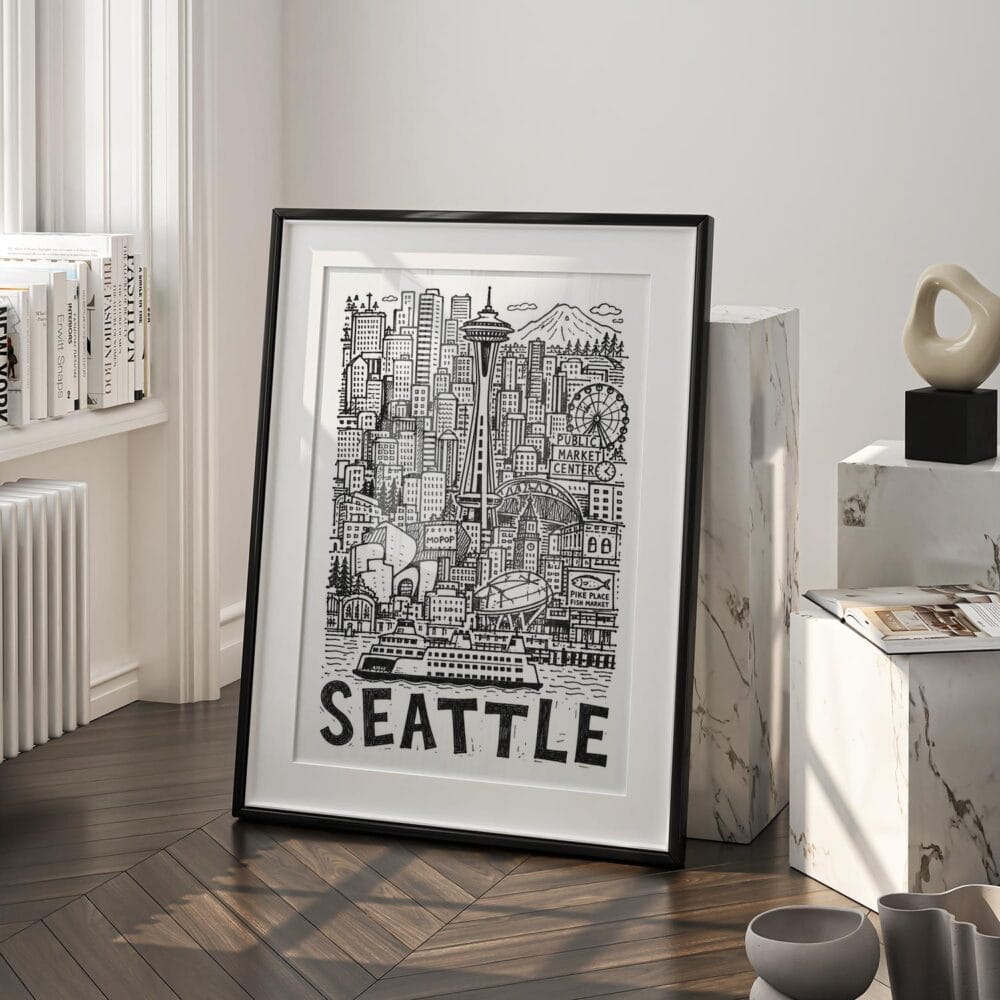 03 - Seattle City Art - Pencil Style Art - Digital Download - Frame Standing on floor.jpg 03 - Seattle City Art - Pencil Style Art - Digital Download - Frame Standing on floor.jpg