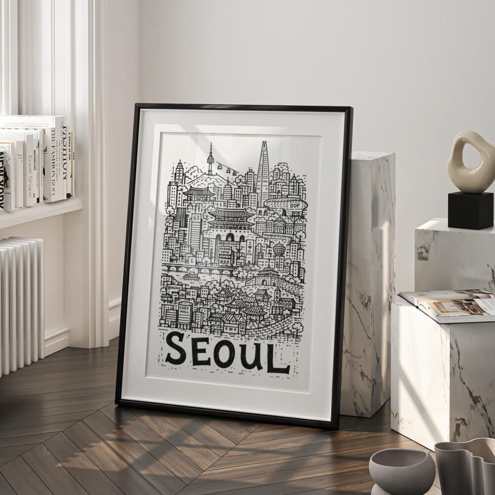 03 - Seoul City Art - Pencil Style Art - Digital Download - Frame Standing on floor.jpg 03 - Seoul City Art - Pencil Style Art - Digital Download - Frame Standing on floor.jpg