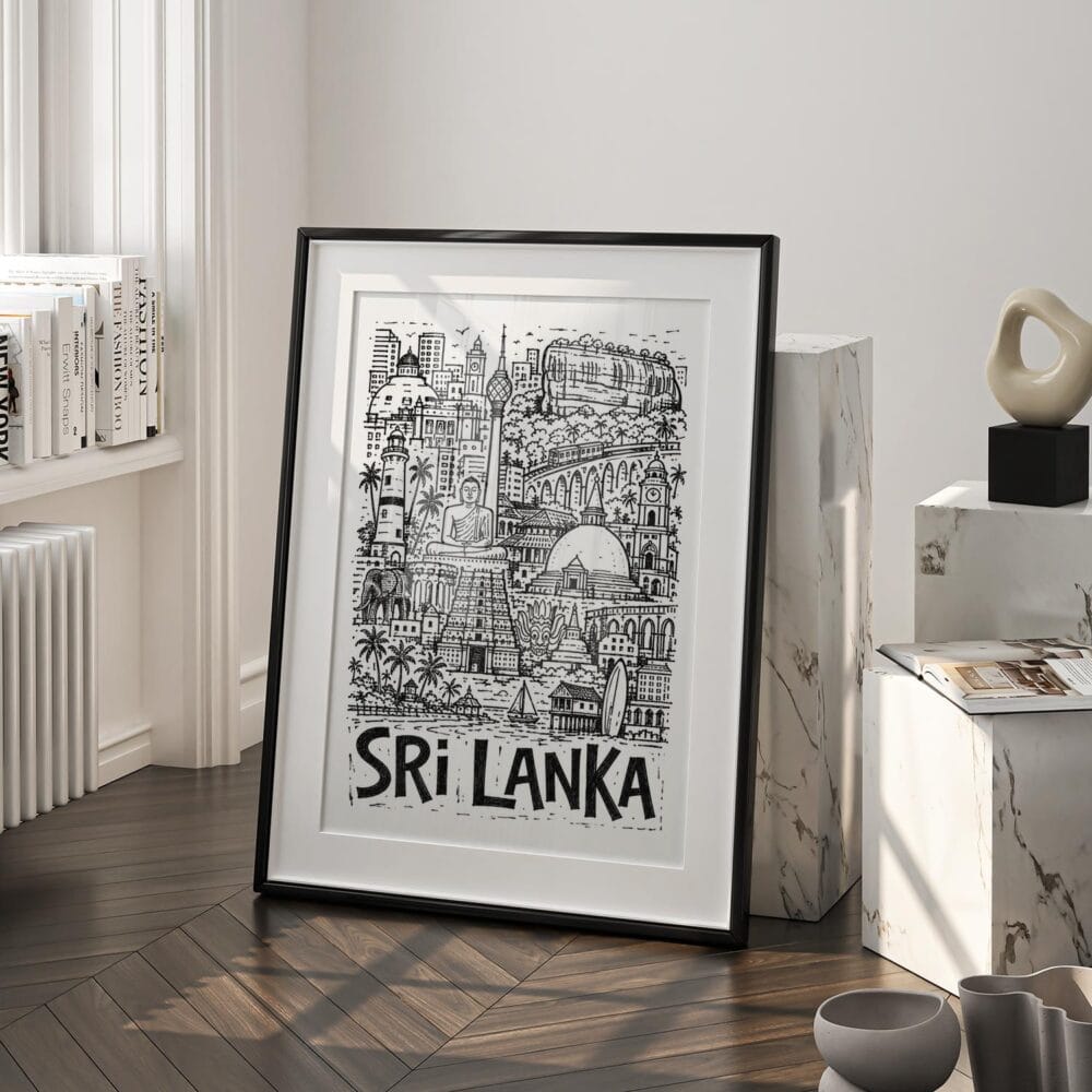03 - Sri Lanka Travel Art - Pencil Style Art - Digital Download - Frame Standing on floor.jpg 03 - Sri Lanka Travel Art - Pencil Style Art - Digital Download - Frame Standing on floor.jpg