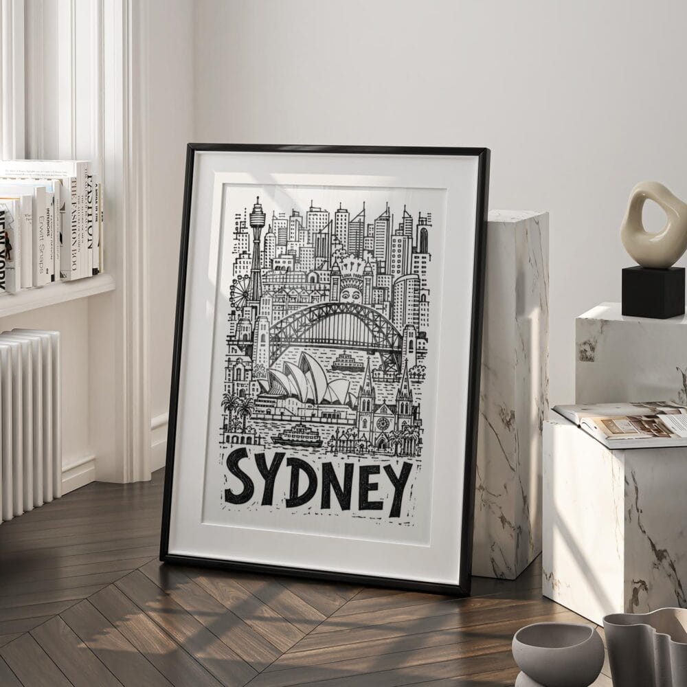 03 - Sydney City Art - Pencil Style Art - Digital Download - Frame Standing on floor.jpg 03 - Sydney City Art - Pencil Style Art - Digital Download - Frame Standing on floor.jpg