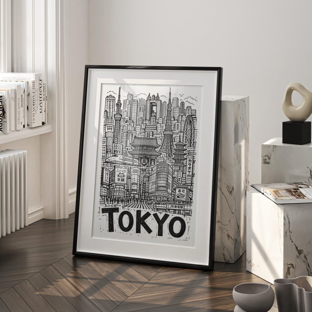 03 - Tokyo City Art - Pencil Style Art - Digital Download - Frame Standing on floor.jpg 03 - Tokyo City Art - Pencil Style Art - Digital Download - Frame Standing on floor.jpg