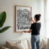 03 - Woman Hanging Framed Fukuoka City Art - Pencil Style Art Print - Vertical.jpg