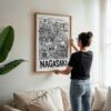 03 - Woman Hanging Framed Nagasaki City Art - Pencil Style Art Print - Vertical.jpg