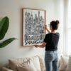 03 - Woman Hanging Framed Shanghai City Art - Pencil Style Art Print - Vertical.jpg