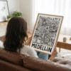 03 - Woman Holding Framed Medellin City Art - Pencil Style Art Print - Vertical.jpg