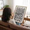03 - Woman Holding Framed Taipei City Art - Pencil Style Art Print - Vertical.jpg
