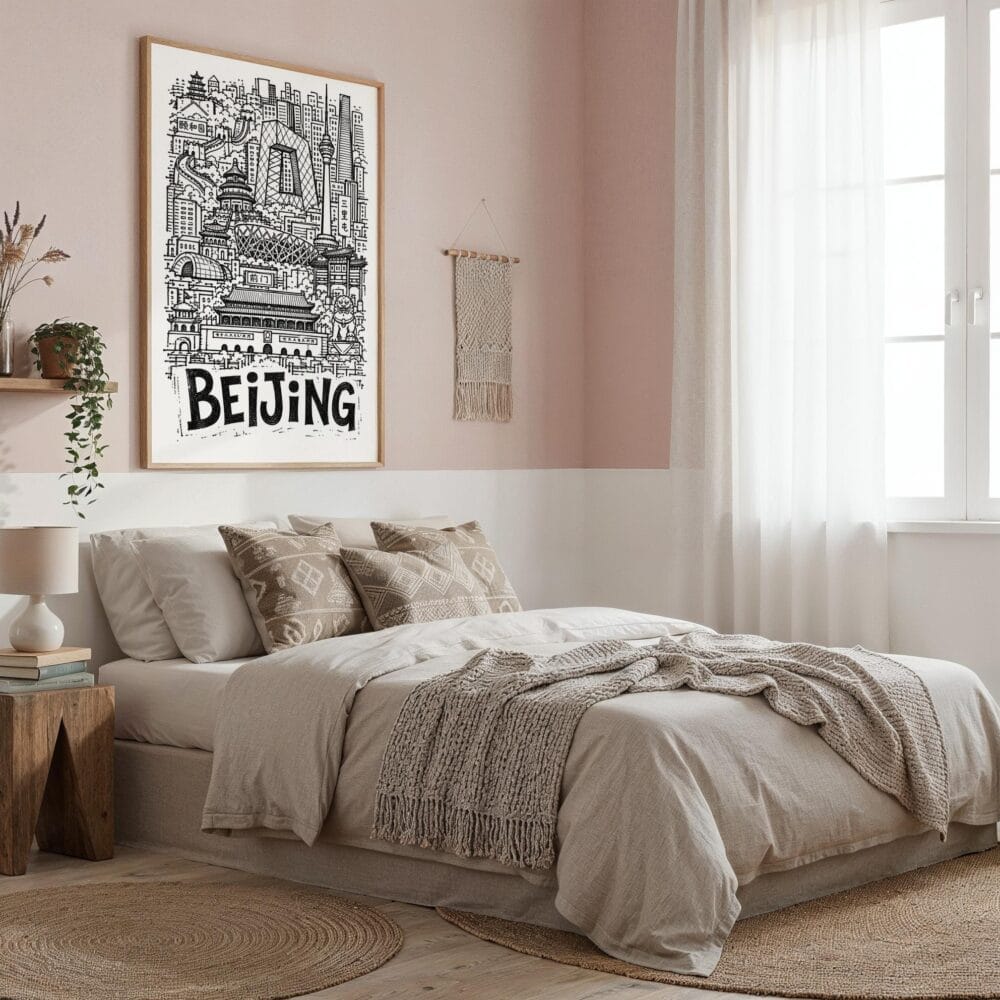 04 - Beijing City Art - Pencil Style Art Print in Boho Living Room - Vertical.jpg 04 - Beijing City Art - Pencil Style Art Print in Boho Living Room - Vertical.jpg