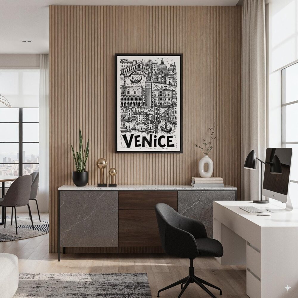 04 - Black Framed Venice City Art - Pencil Style Canvas Print - Home Office - Vertical.jpg 04 - Black Framed Venice City Art - Pencil Style Canvas Print - Home Office - Vertical.jpg