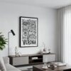 04 - Black Framed Verona City Art - Pencil Style Canvas Print - Contemporary Living Room - Vertical.jpg