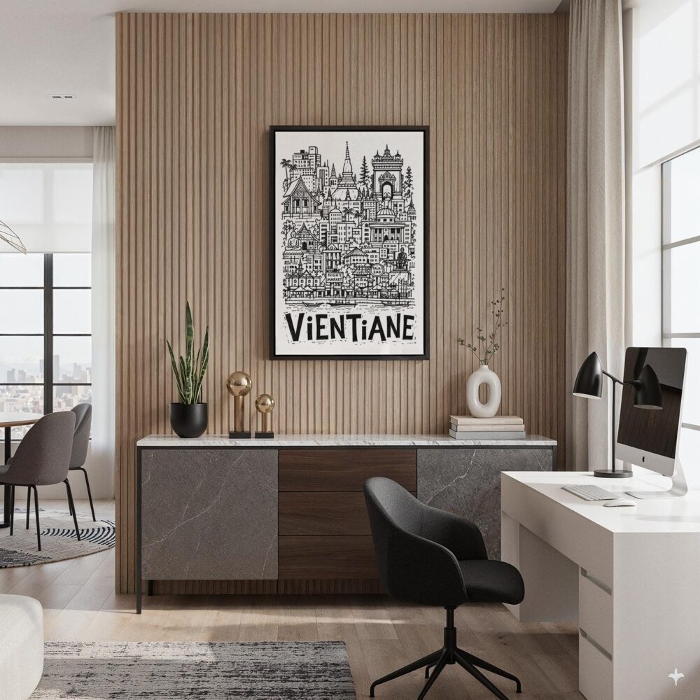 04 - Black Framed Vientiane City Art - Pencil Style Canvas Print - Home Office - Vertical.jpg 04 - Black Framed Vientiane City Art - Pencil Style Canvas Print - Home Office - Vertical.jpg