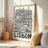 04 - Frame Lisbon City Art - Pencil Style art print leaning against wall on floor - Vertical.jpg