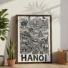 04 - Hanoi City Art - Pencil Style Canvas Print with Brown Floater Frame - Standing on Floor - Vertical.jpg